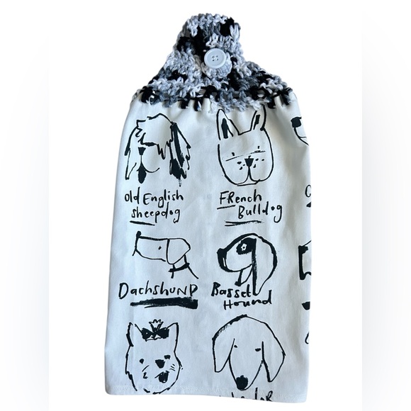 Hand Crafted Black and White Dog Print Hanging Kitchen Hand Towel - Picture 6 of 9